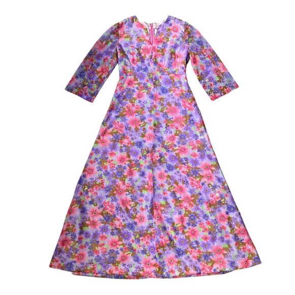 70s vintage flower maxi dress hippy floral print A-line high waist boho. - Picture 3 of 10